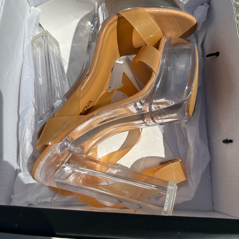 Clear and Tan Heels